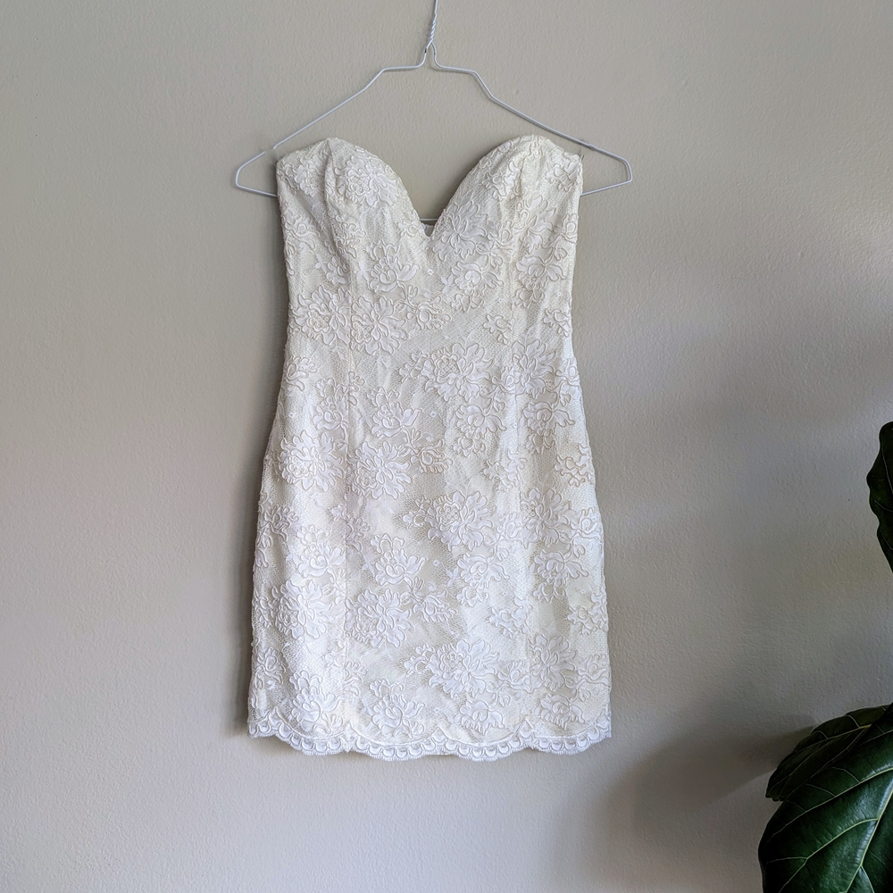 Rare Designer 90s Lace Strapless Mini